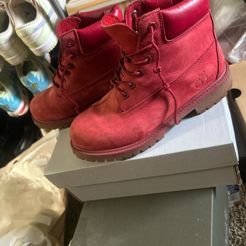 Timberland Red Lace-Up Boots with Rugged Sole